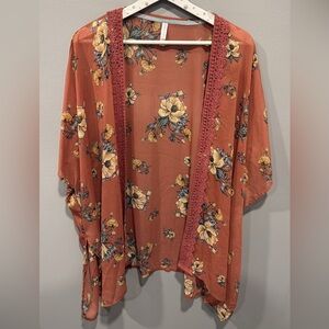 Xhilaration Floral Kimono Top in Rust and Yellow